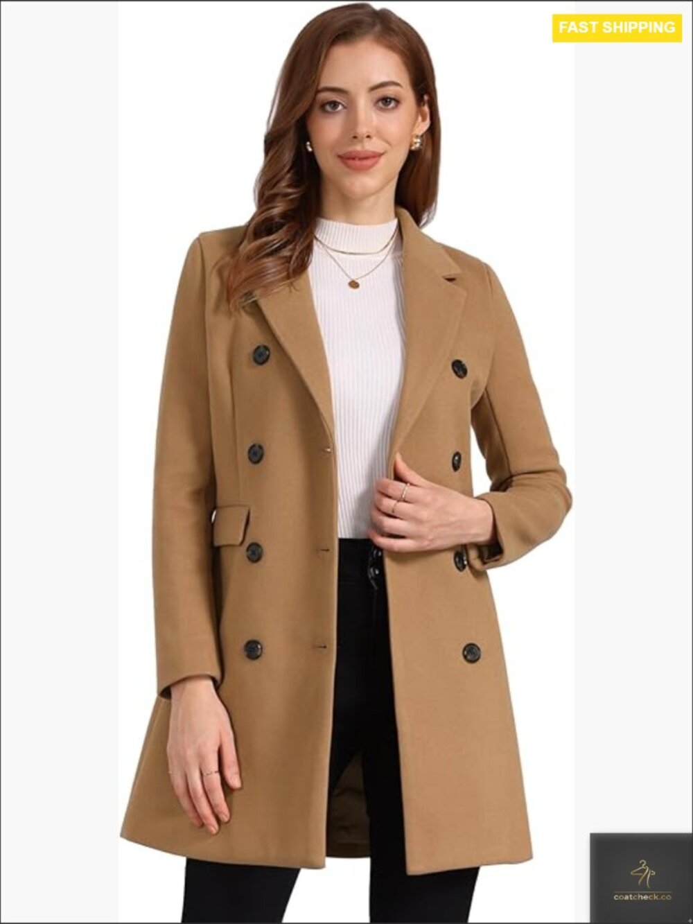 Elegant Notched Lapel Trench Coat Double Breasted Classic Winter Overcoat